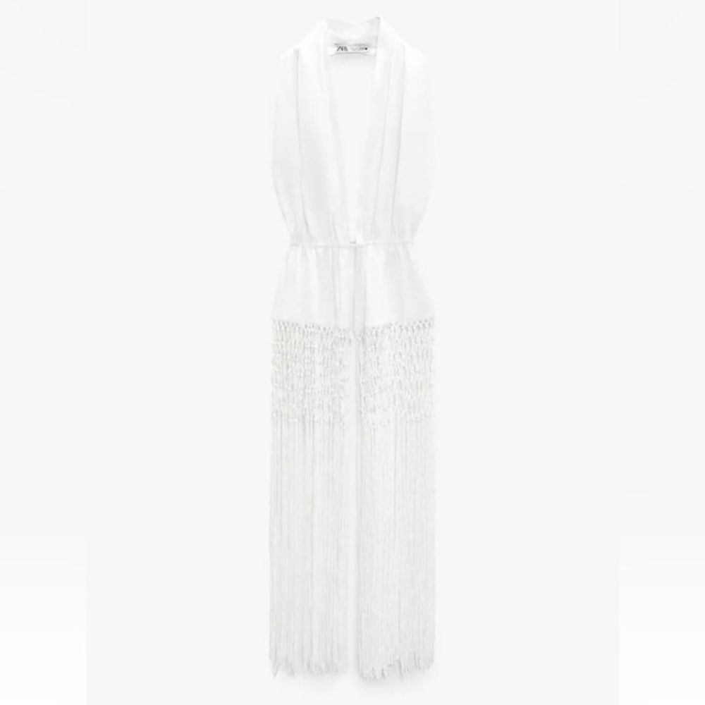 ZARA White Linen Macrame Eonen Backless Halter Top NWT - Picture 12 of 16